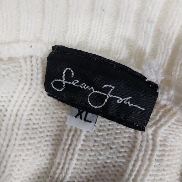 SEAN JOHN! LUXE VANILLA CREAM RIBBED KNIT OVERSIZED CREW NECK SWEATER! SZ XL - Picture 8 of 9